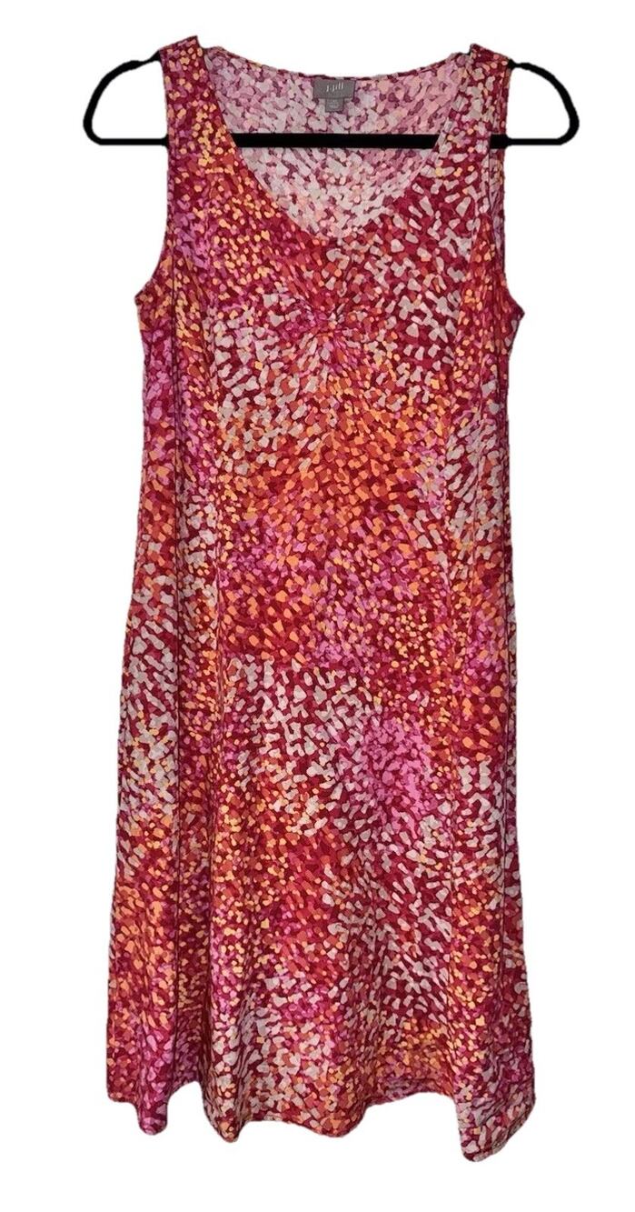 J Jill 10P Colorful Lightweight Dress V Neck Sleeveless Sundress Dress Pockets